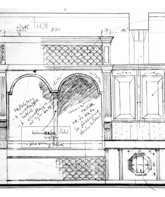 Kreatywne studio architektury – szkic wnętrza kawiarni Green Caffè Nero na Brackiej